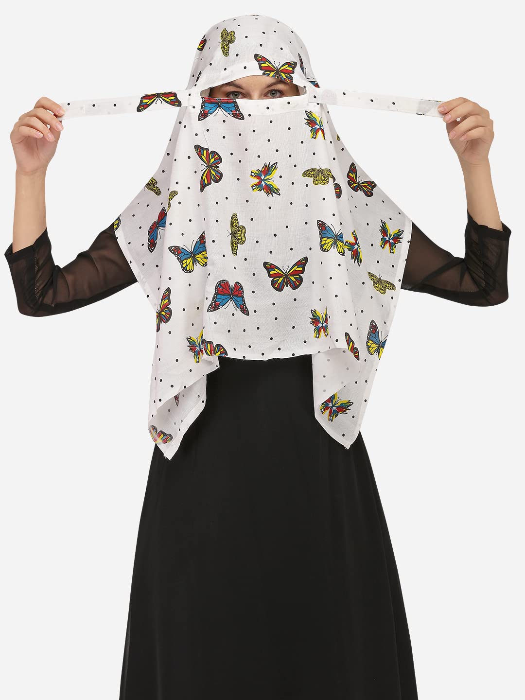 7 season's Women's Cotton Short Scarf Cum Mask Scarves for Female Usable For Vehicle Driver Multi Colour Printed Design (White- S Butterfly)