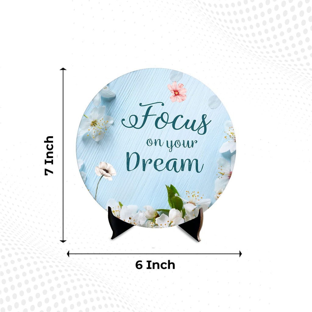 Artvibes Showpiece Idols and Figurines for Home and Office Decor | Wooden Stylish Quote Focus On Your Dream Table | Desk Livingroom | Modern Art Design | Motivational Show Piece Printed (SP_1211)