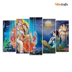 VIBECRAFTS Beautiful Radha Krishna Canvas Wall Painting Set of Five Pieces For Home|Office|Living Room|Gift (PTVC5Pcs2_6603)
