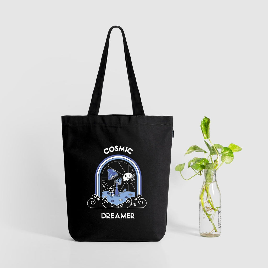 Eco Right Canvas Tote Bags for Women with Zip, College Bag for Girls, 100% Organic Cotton Tote Bag for Shopping, Travel & beach bags for women (Cosmic Dreamer)