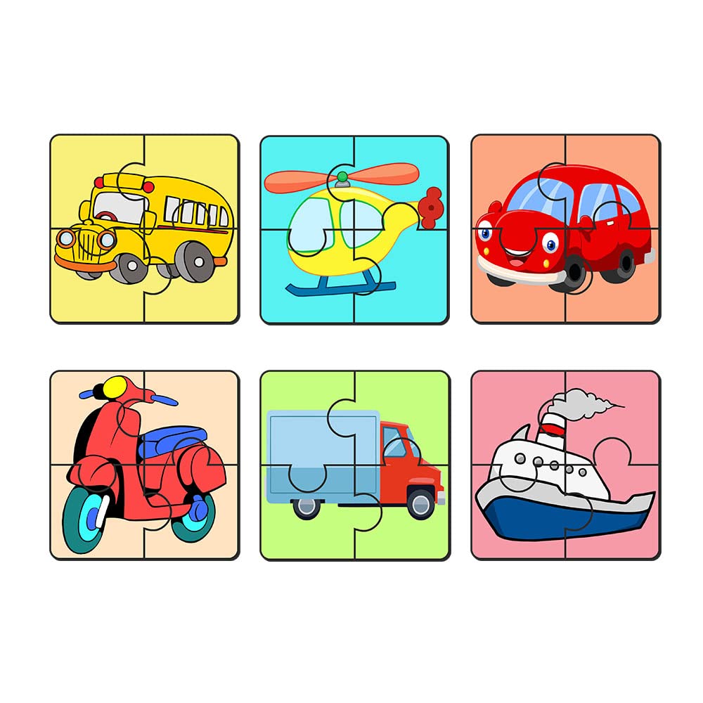 Artvibes Vehicle Wooden Jigsaw Puzzle Games for Children & Kids | Jigsaw Puzzles for Kids Age 2-5 | 4 Pieces Puzzle | Toddler's Wooden Puzzles (PZ_504N), Set of 6