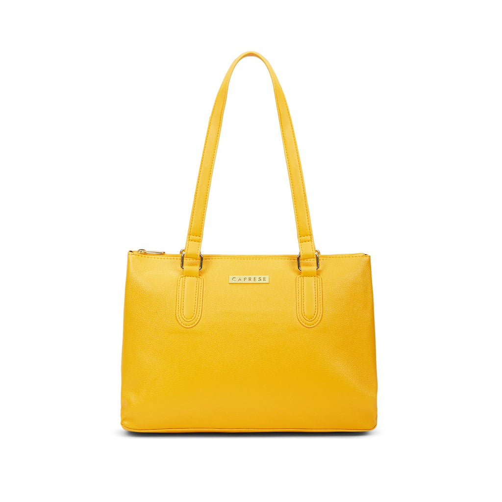 Caprese Meta Small Tote Bag for Women with Comfortable Straps | Stylish Shoulder & Handheld Bag | Fits Up to 16 Inch Laptop | Durable, Multi-Compartment Design for Work, Travel, Shopping (Ochre)