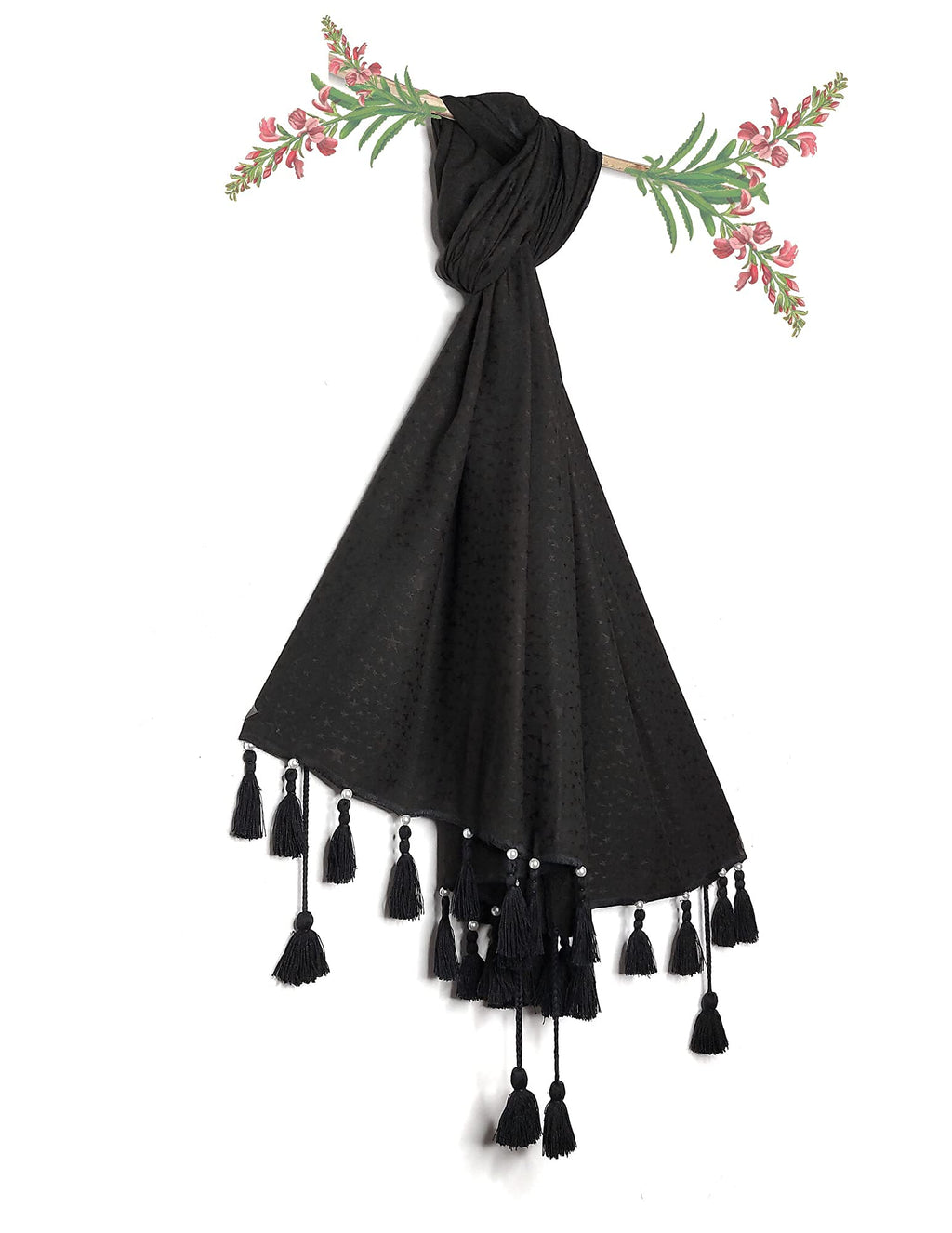 Chandwasia Viscose Fabric Scarf Stole Shawl | For Head Covering Neck Draping Shoulder Wrap Travel Casual Daily Use | Viscose Fabric Soft Texture Lightweight Breathable (Black)