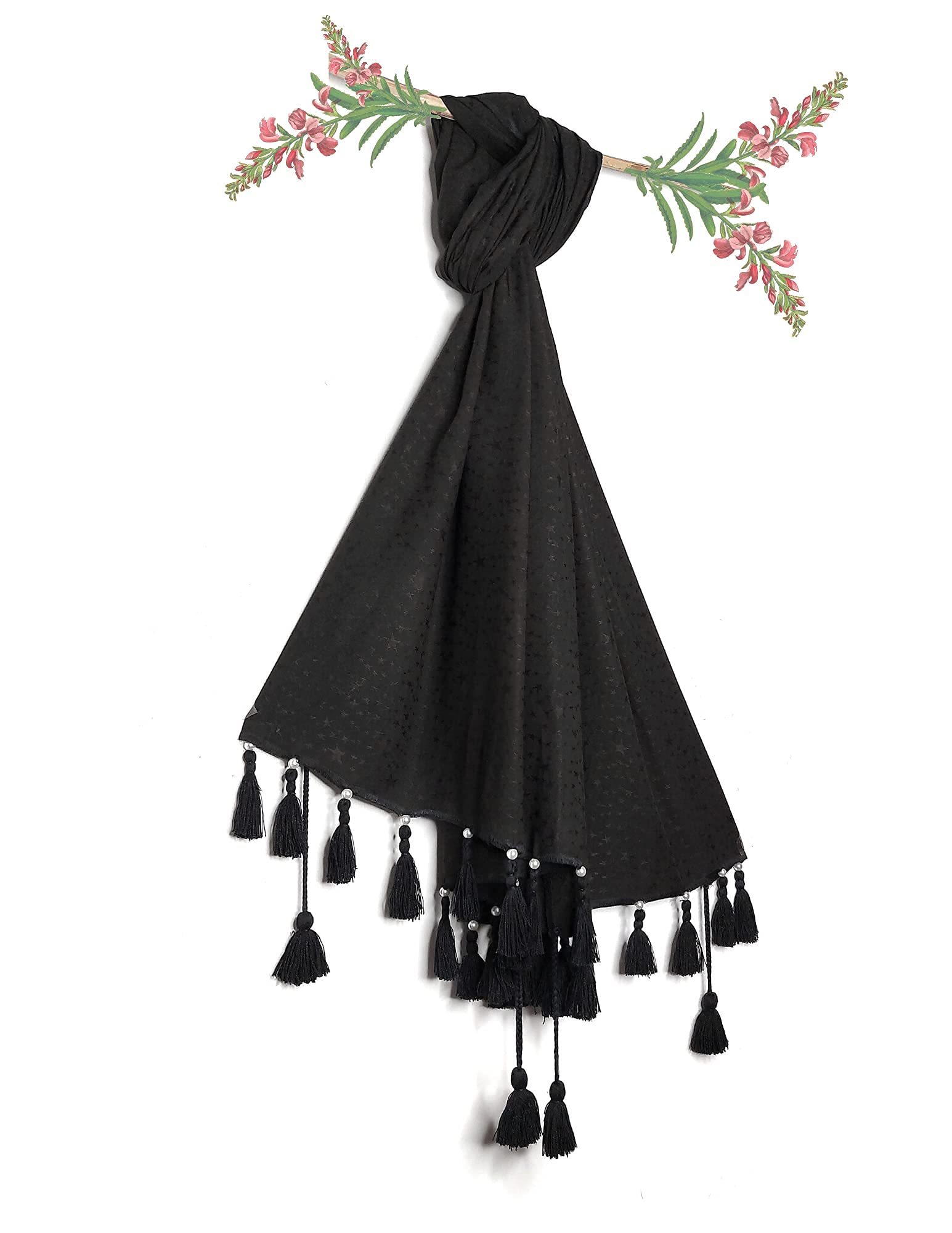 Chandwasia Viscose Fabric Scarf Stole Shawl | For Head Covering Neck Draping Shoulder Wrap Travel Casual Daily Use | Viscose Fabric Soft Texture Lightweight Breathable (Black)