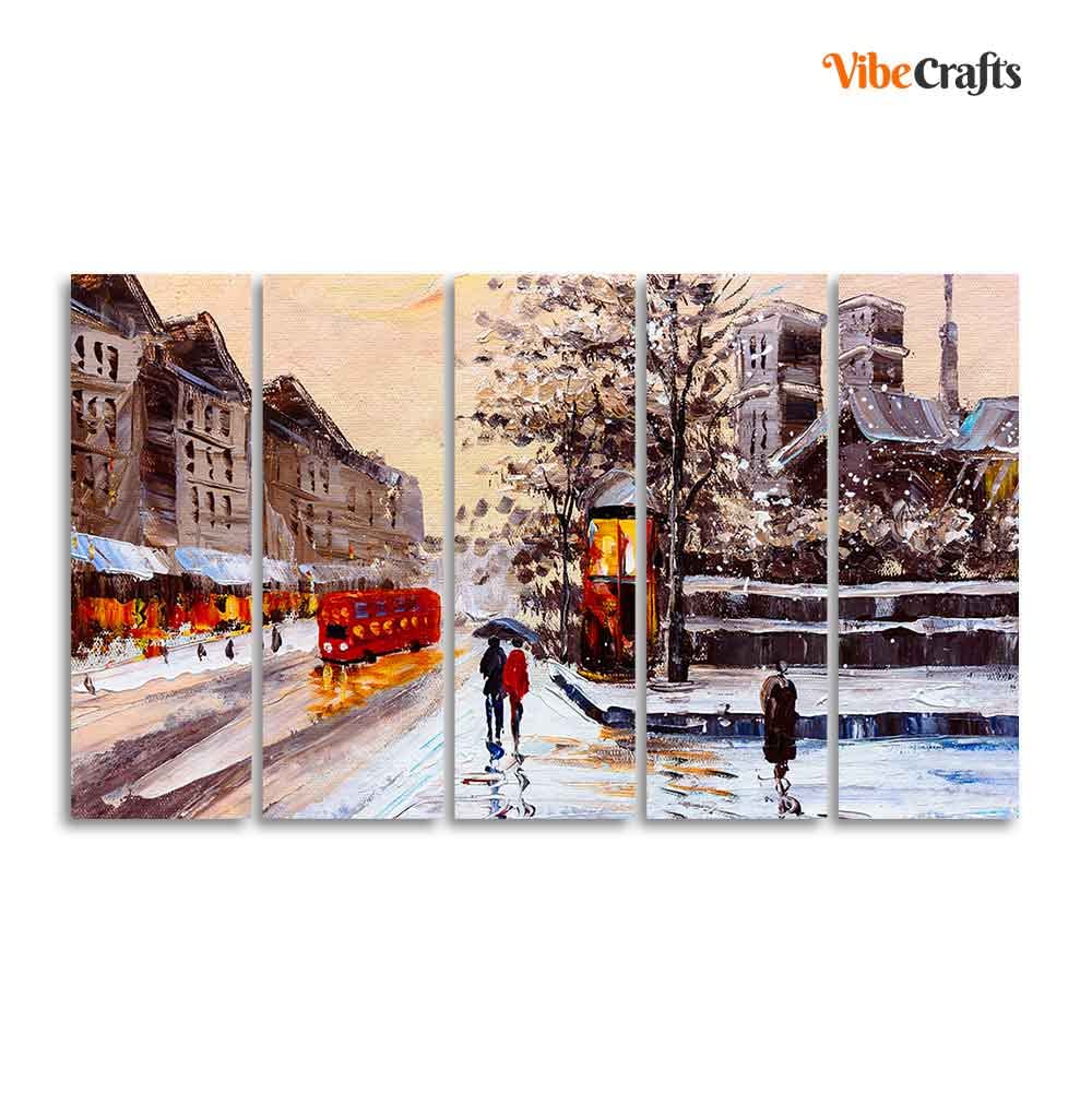 VIBECRAFTS Street View of London Five Pieces Premium Wall Painting For Home|Office|Living Room|Gift (PTVC5Pcs4_8629)