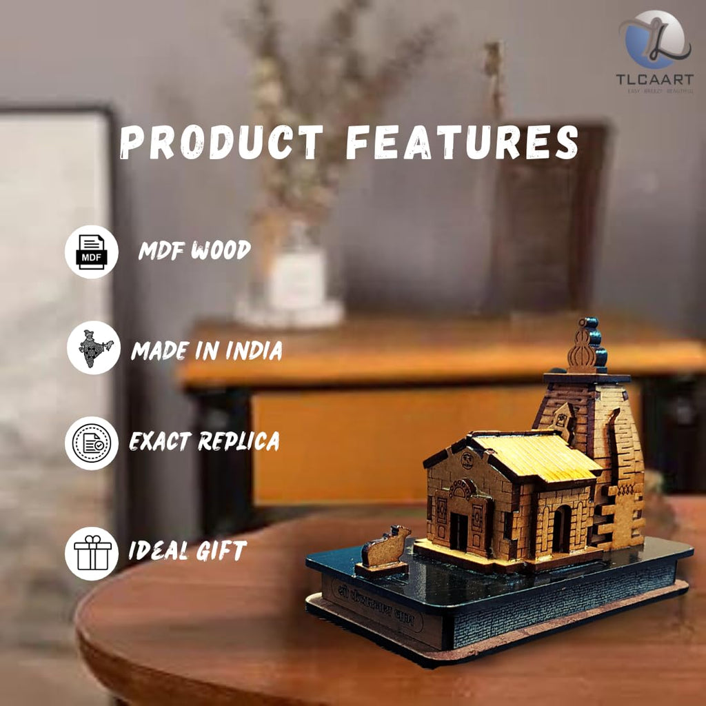 TLCAART Kedarnath Mandir | MDF Wood Temple | 3D Miniature | Decoration Wooden Showpiece for Home, Office, Car Dashboard | Size: Small (10.7 X 6.3 X 9 cms) | Pack of 1