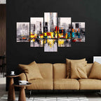 VIBECRAFTS Abstract Wall Painting Skyline of New York City Five Pieces For Home|Office|Living Room|Gift (PTVC5Pcs1_5514)