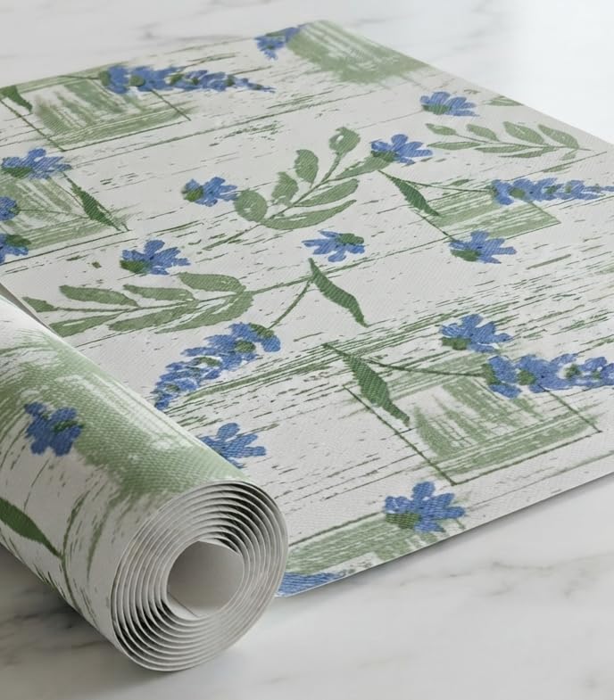 Dribble (45cm X 500cm) Eva Shelf Liner Mat Roll, Non Slip Drawer & Cabinet Liner for Kitchen, Waterproof Oilproof Washable Fridge Mat, Anti Skid Multipurpose Mat (Floral Hormony Blue) Kafalo