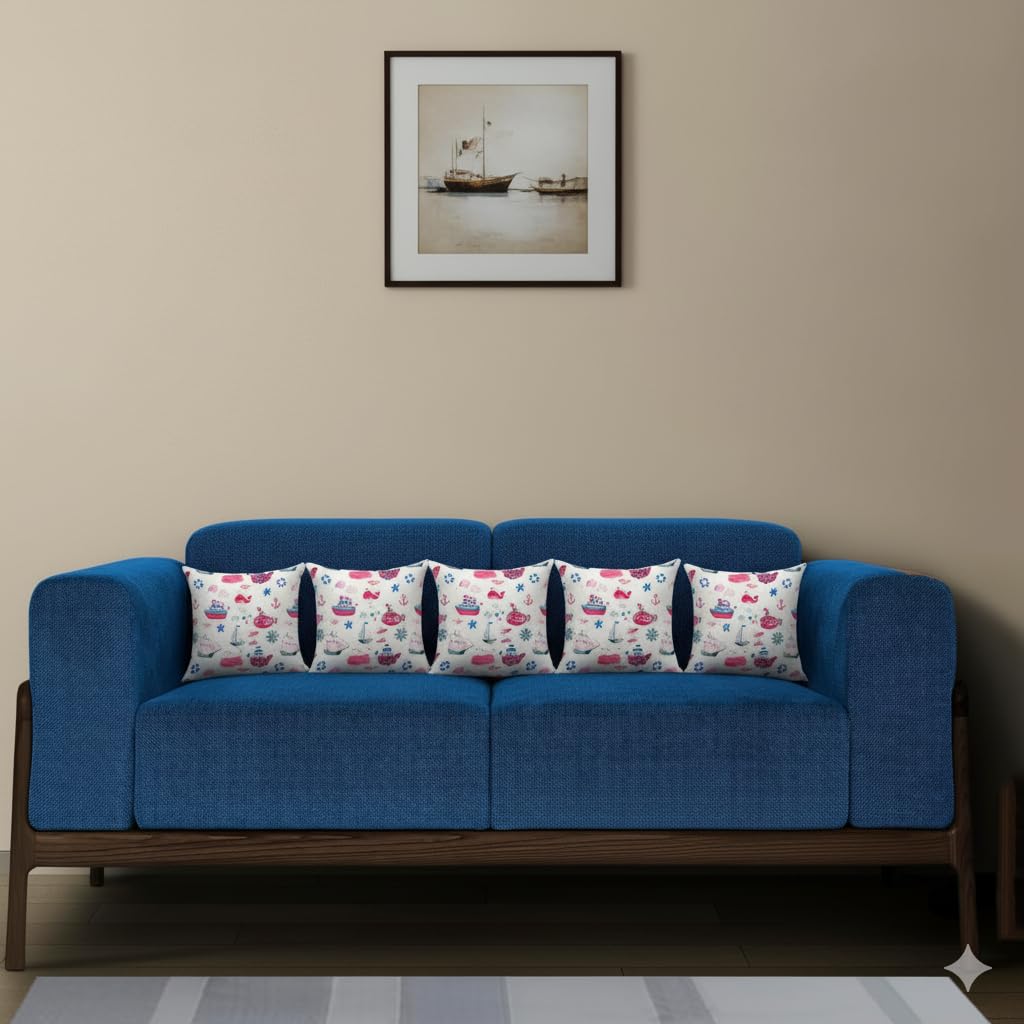 Trance Home Linen Set of 5 Premium Cotton 12x12 inch Cushion Covers for Sofa and Diwan | Small Cushion Covers – (12x12 inch | 30cmx30cm, Boat Pink) – Set of 5