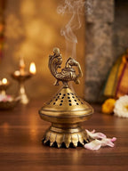 Kridaykraft Traditional Brass Dhoopdani for Pooja, Decorative Incense Burner with Peacock Design for Home Fragrance and Meditation