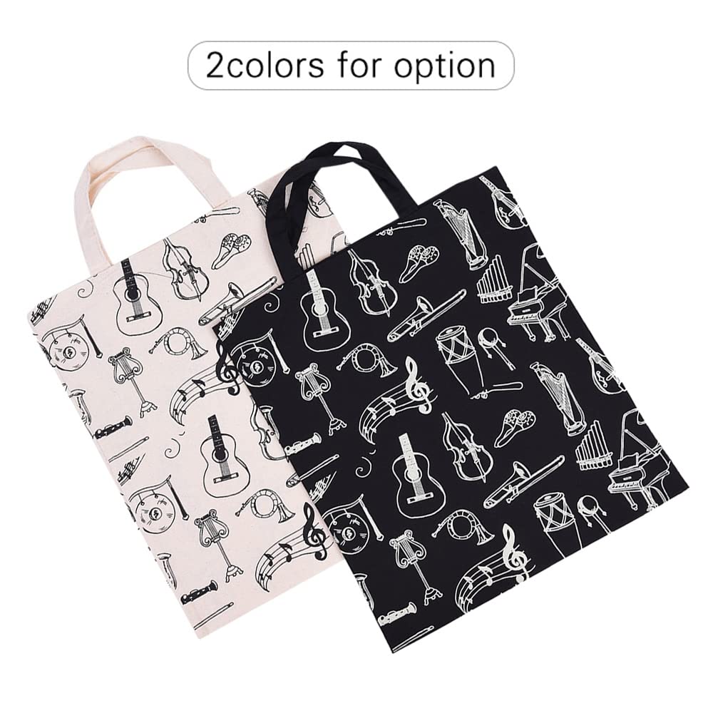 Cartoon Muscial Instruments Patterns Washable Cotton Cloth Music Tote Sulder Grocery Spping Bag for Students Girls