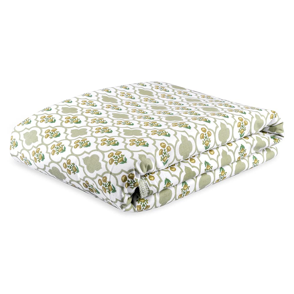 Wakefit Dohar Double Bed | 100% Cotton Blanket for Double Size Bed, Quilt | 110 GSM | Reverisible AC Blanket | 90x82 Inches - Panag Green Kafalo