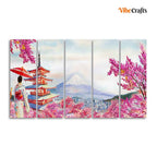 VIBECRAFTS Women in Kimono Canvas Wall Painting Set of Five Pieces For Home|Office|Living Room|Gift (PTVC5Pcs4_8665)