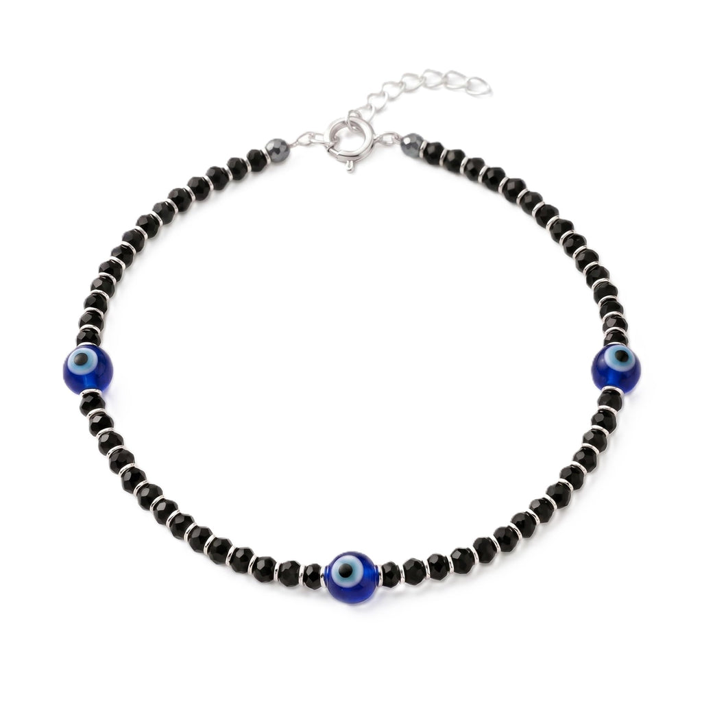 925siller Pure 925 Sterling Silver Evil Eye Anklet for Women & Girls | Black Beaded Nazariya Payal | Adjustable Stylish Anklet for Everyday Wear