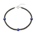 925siller Pure 925 Sterling Silver Evil Eye Anklet for Women & Girls | Black Beaded Nazariya Payal | Adjustable Stylish Anklet for Everyday Wear