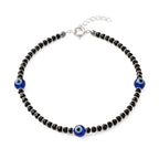 925siller Pure 925 Sterling Silver Evil Eye Anklet for Women & Girls | Black Beaded Nazariya Payal | Adjustable Stylish Anklet for Everyday Wear