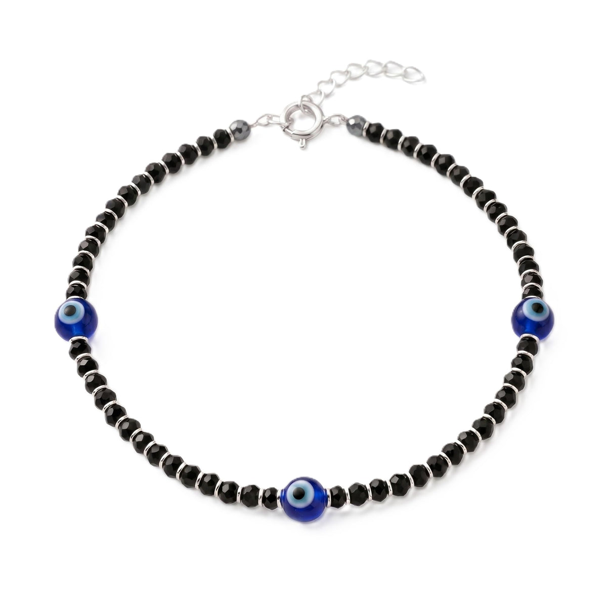 925siller Pure 925 Sterling Silver Evil Eye Anklet for Women & Girls | Black Beaded Nazariya Payal | Adjustable Stylish Anklet for Everyday Wear