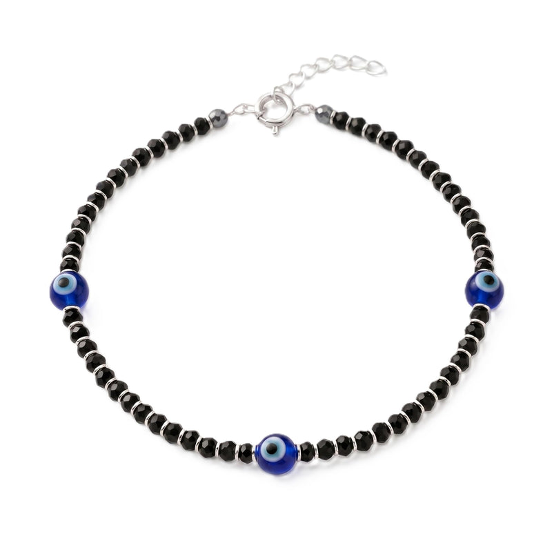 925siller Pure 925 Sterling Silver Evil Eye Anklet for Women & Girls | Black Beaded Nazariya Payal | Adjustable Stylish Anklet for Everyday Wear