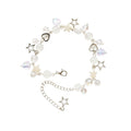 Aesthetic White Crystal Charm Bracelet for Girls | Handmade Y2K Star and Heart Beaded Bracelet with Adjustable Extension Chain by LOOPITSHOP