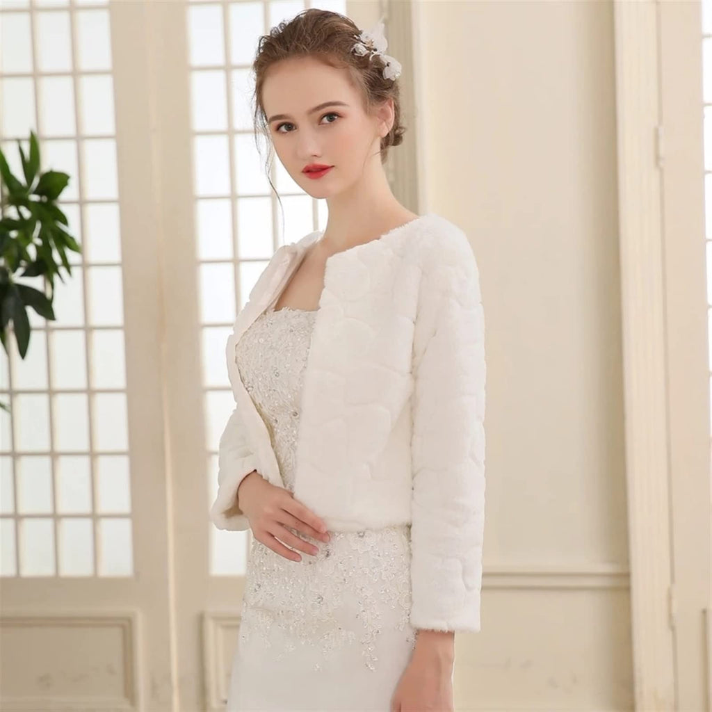 ZALHIN Jacket. Wedding Shawl 3/4 Long Sleeve Women Late Fall Winter Bridal Wrap Warm Fur Wrap Bridal Jacket Evening