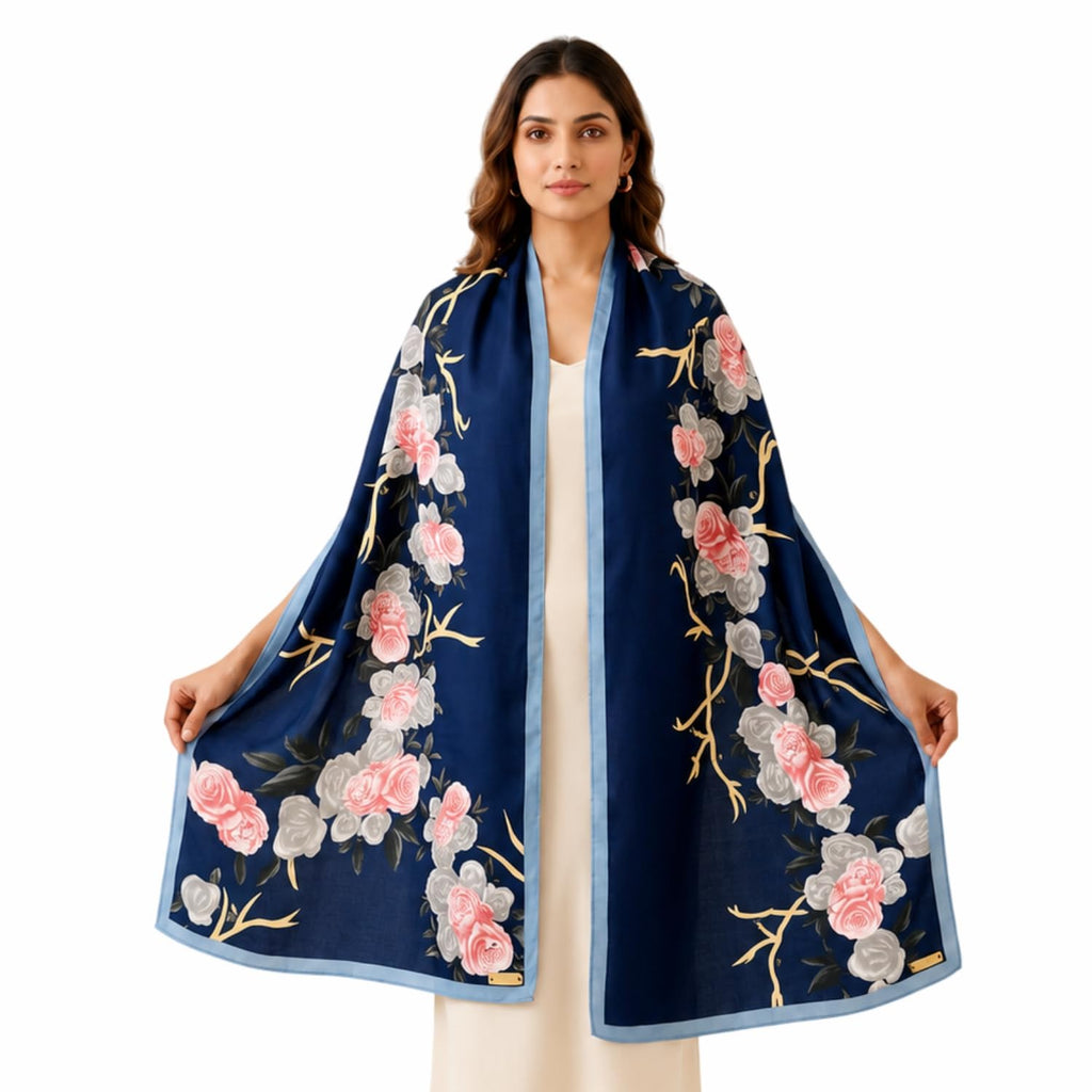 Pick Ur Needs Summer Silk Floral Printed Scarf for Womens & Girls Elegant Neck, Head & Shoulder Wrap Soft Lightweight Fashion Stole
