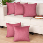STITCHNEST Quilted Velvet Cushion Covers Set of 5 | Soft Peach | 16x16 Inches | Premium Sofa & Living Room Décor