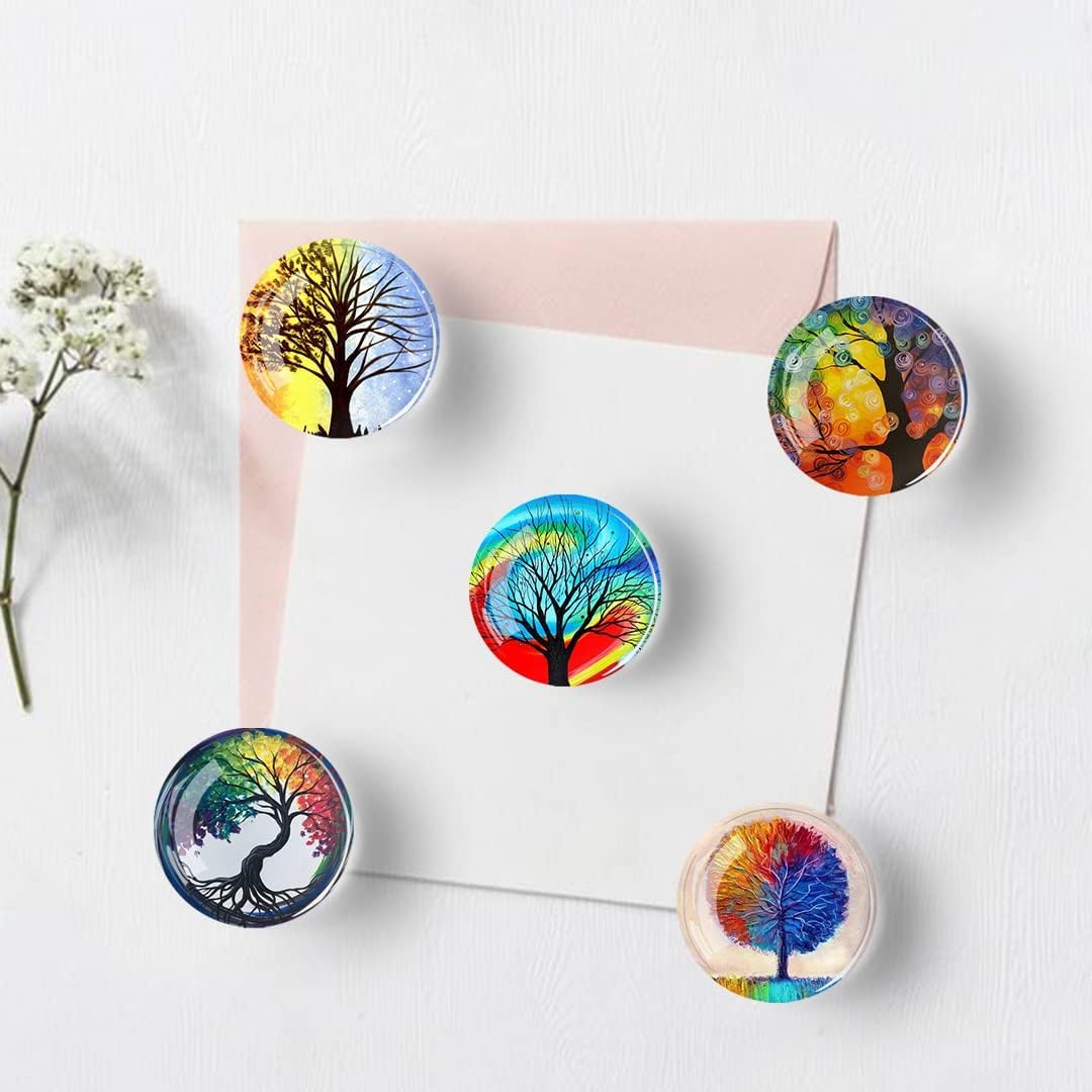 TYAGY Decorative Glass Magnets Set for Refrigerator, Crystal Life Tree Design, Strong Magnetic Stickers for Kitchen, Office, Whiteboard, Pack of 12 Pcs (Fridge Crystal D01)