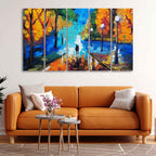 VIBECRAFTS Couple Walking in City Park Canvas Wall Painting of 5 Pieces For Home|Office|Living Room|Gift (PTVC5Pcs4_8612)