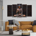 VIBECRAFTS Buddha Meditating Statue Canvas Wall Painting Set of Five For Home|Office|Living Room|Gift (PTVC5Pcs2_6553)