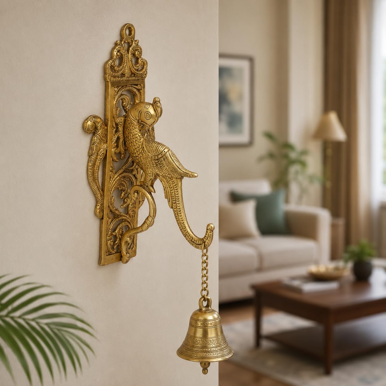 ARTVARKO Brass Traditional Parrot Wall Bracket Wall Hook Hanger for Hanging Diya Lamp Wall Decor - 10 Inches
