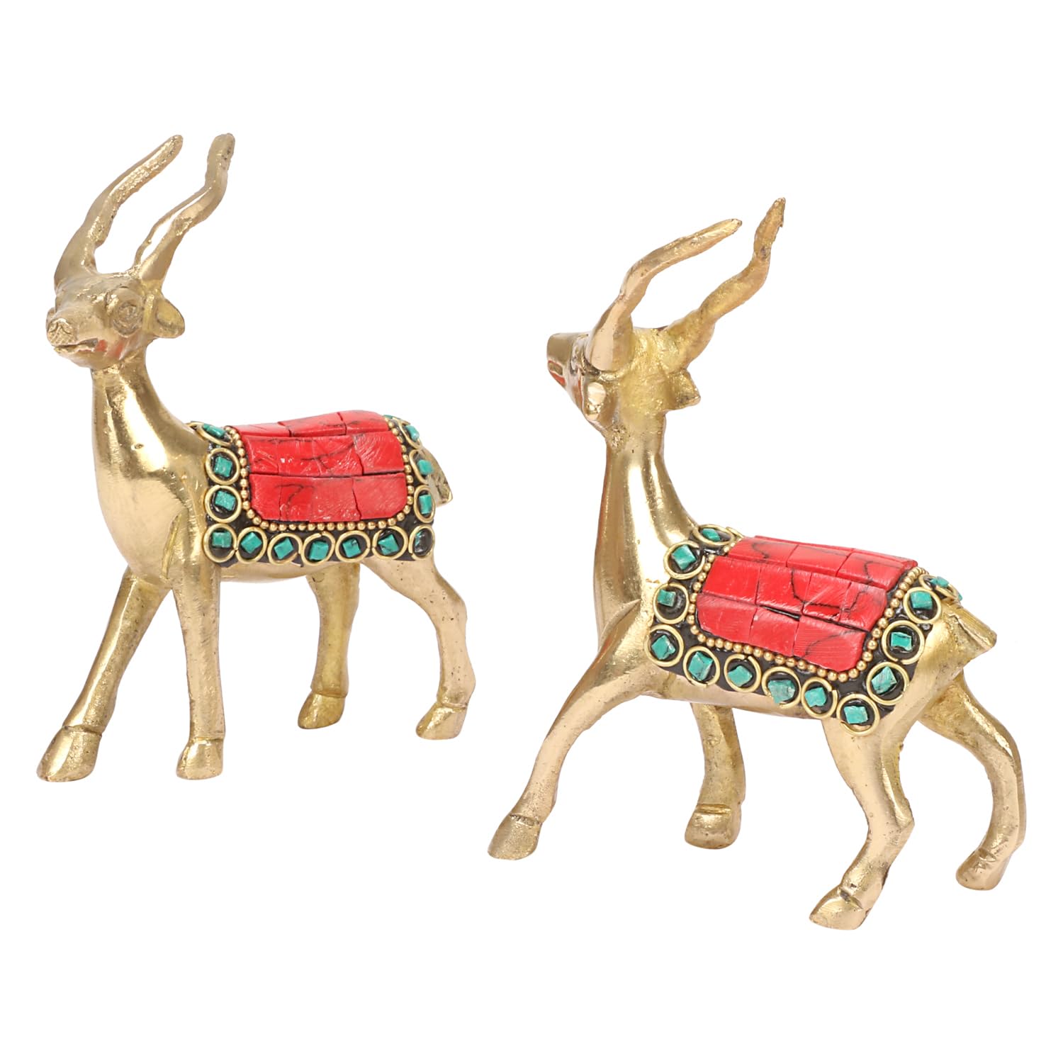 SVARUP Brass Deer Pair (2 Pcs) Showpiece for Home Decor Loving Couple Decorative Brass Items for Living Room and Gift