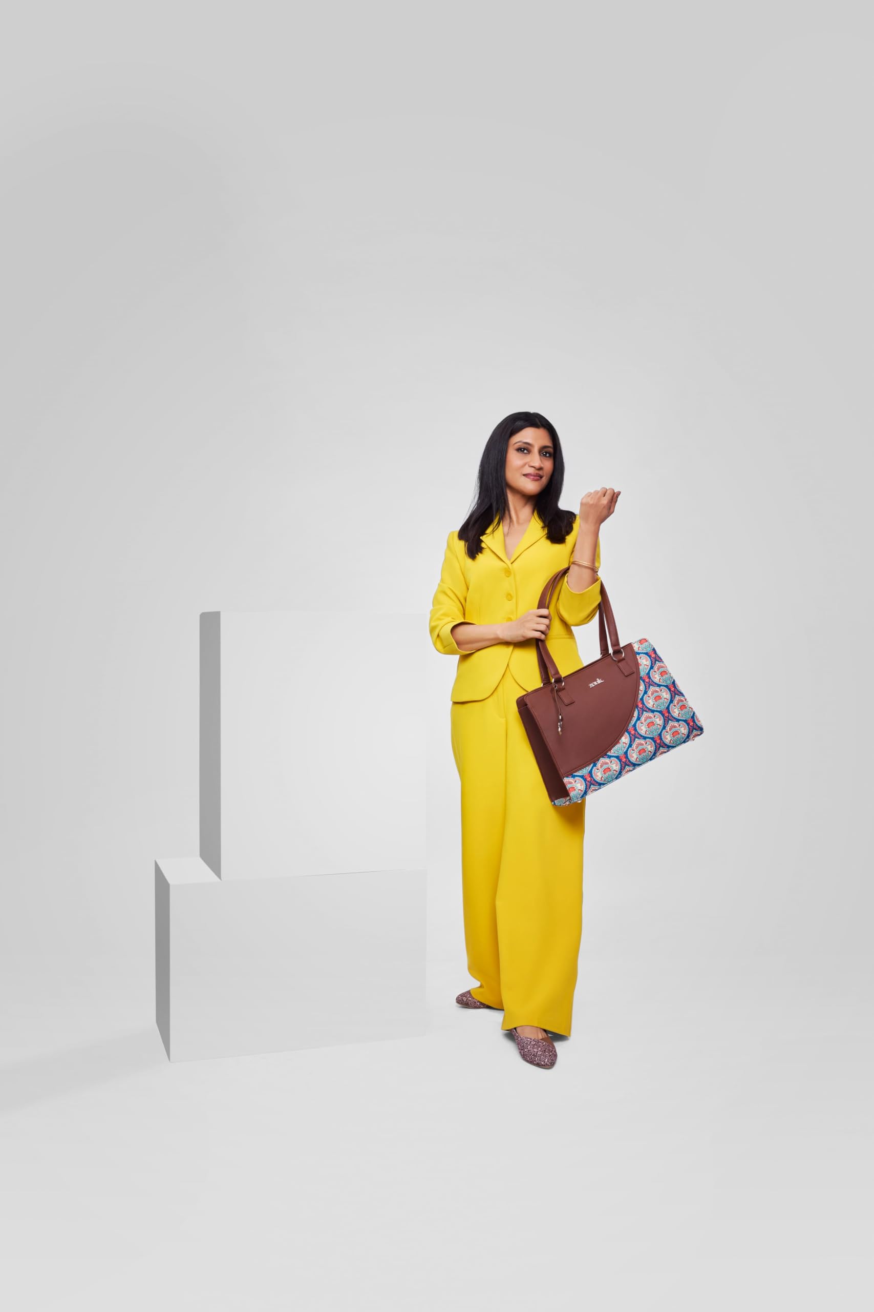 ZOUK Kovil Blue Office Essential Bag | Jute | Vegan Leather Handcrafted Tote Bag With Double Handle Shoulder Strap| Blue