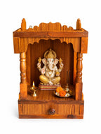 Traditional Wooden Home Temple – Elegant Pooja Mandapam with Single Drawer, Wall-Mountable Small Pooja Ghar for Idols (Dimensions: 45x32x22cm)