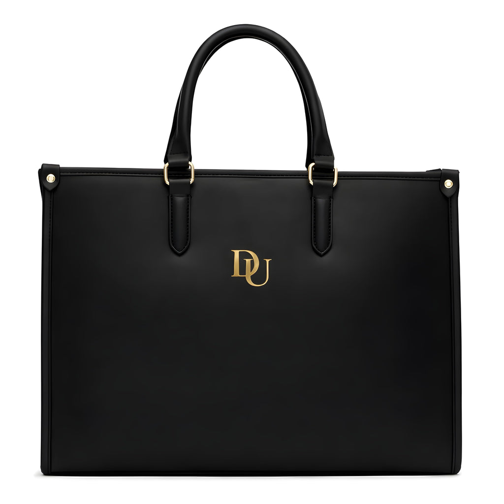 DOLLEDUP Womens Executive Large Sized Tote Bag With Adjustable & Detachable Sling Strap and Top Handles| Fits Upto 14'' Laptop | Tote Bags for Women for Office use, Work| Black