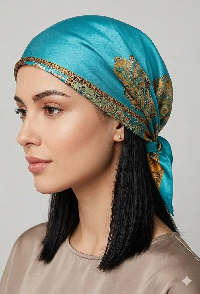 Etietnic Satin Square Head Scarf for Women,LOCAL BLUE Printed