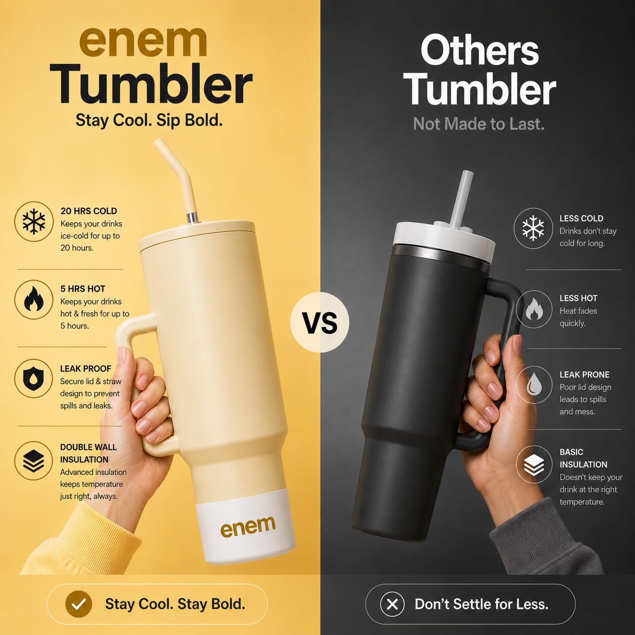 enem Tumbler, Minimal Latte, Tumbler with Metal Straw, Sipper, with Lid Leak Proof, 1 Metal Ice Cube, 1 Copper Spring (Tamba), Base Protector, Mug Travel, 1.2L
