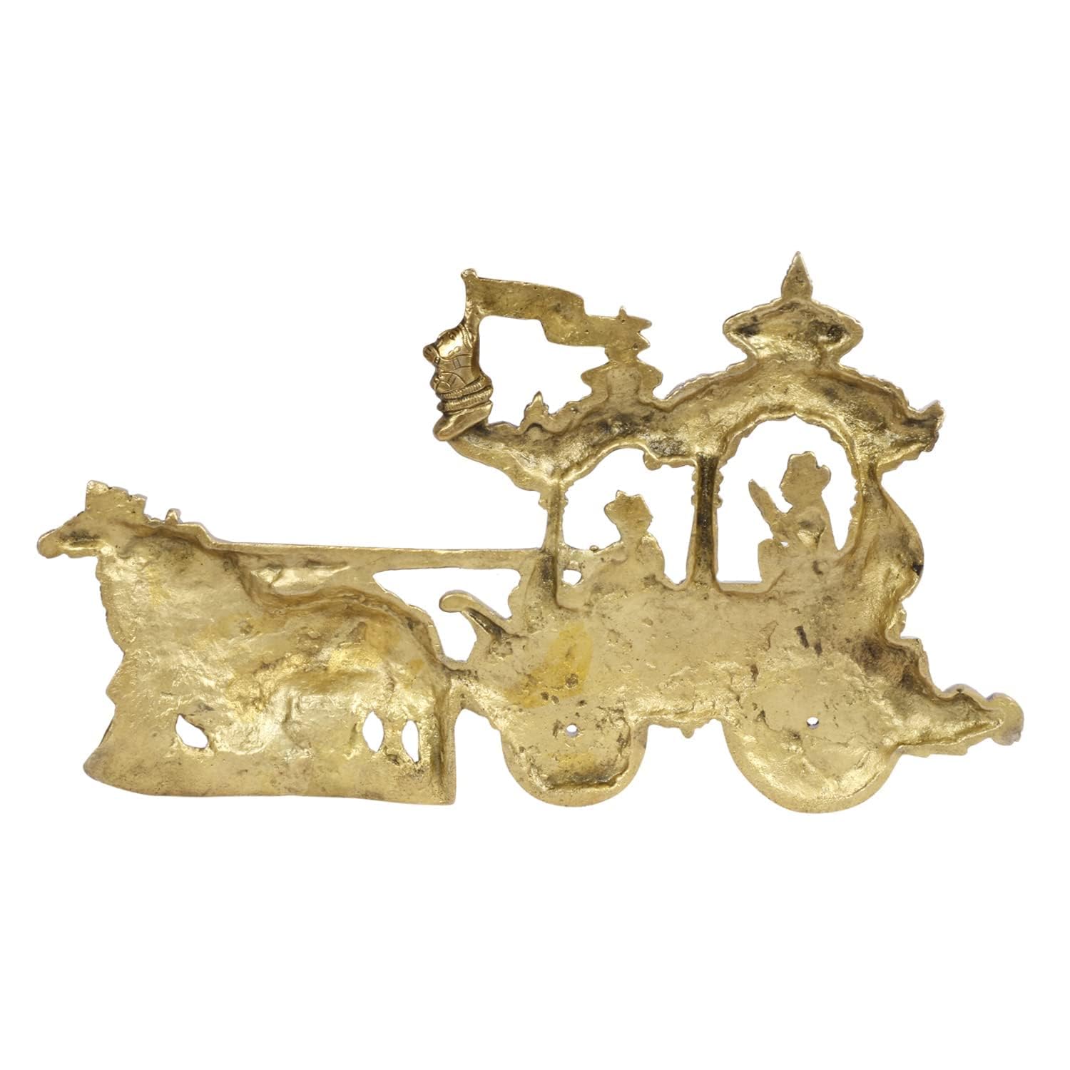 SVARUP Brass Arjun Rath with Krishan Ji wall Hanging in Gold Color 13 Inch