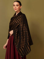 Pashmoda Women Champagne Check Reversible Zari Moonlight Fine Wool Stole (Size : 28x80in, 71X203cm) ZSST02
