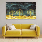 VIBECRAFTS Wall Painting of Golden Trees in Dark Forest of Five Pieces For Home|Office|Living Room|Gift (PTVC5Pcs4_8726)