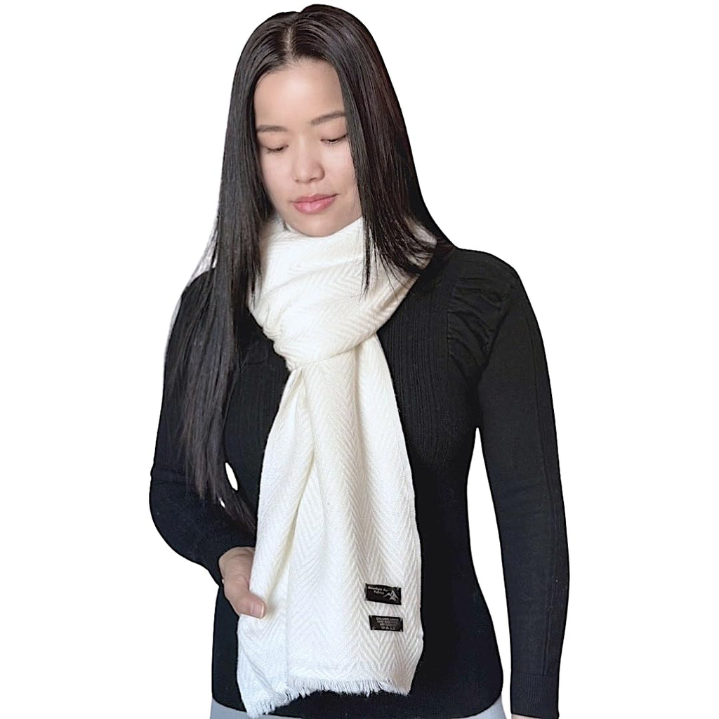 Mountain View Fabrics Luxury Soft Nepali Unisex Cashmere/Pashmina - Shawl/Stole., Cream/White, 82.5 in x 27.5 in