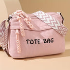 Street27 Women’s Premium Corduroy Tote Bag with Adjustable Wide Strap, Multi-Pocket Crossbody & Shoulder Handbag, Lightweight Everyday Carry with Secure Zipper Closure | (Pink)