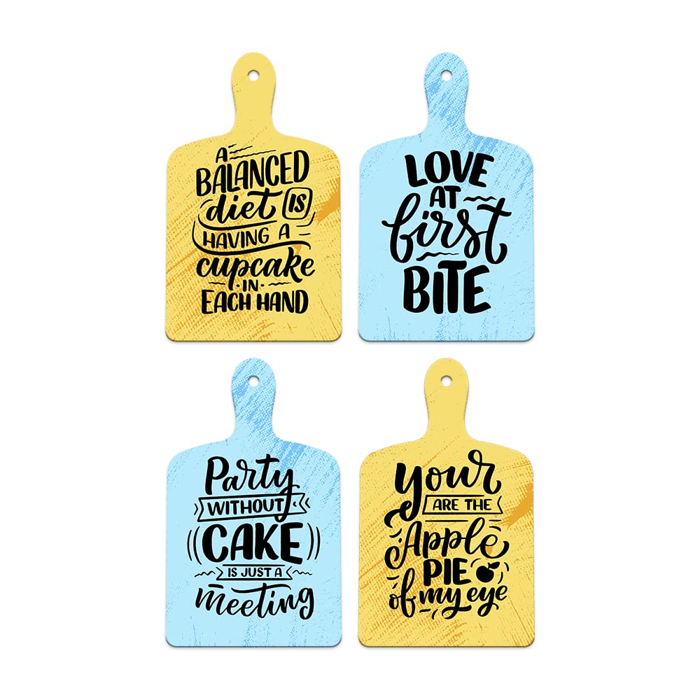Artvibes Love At First Bite Printed Wooden Wall Hanging for Kitchen | Cafe | Restaurant | Dining Room | Quotes Decor Item | Wall Poster | Food Quotes Decoration | Gift Items(WH_5608N), Set of 4