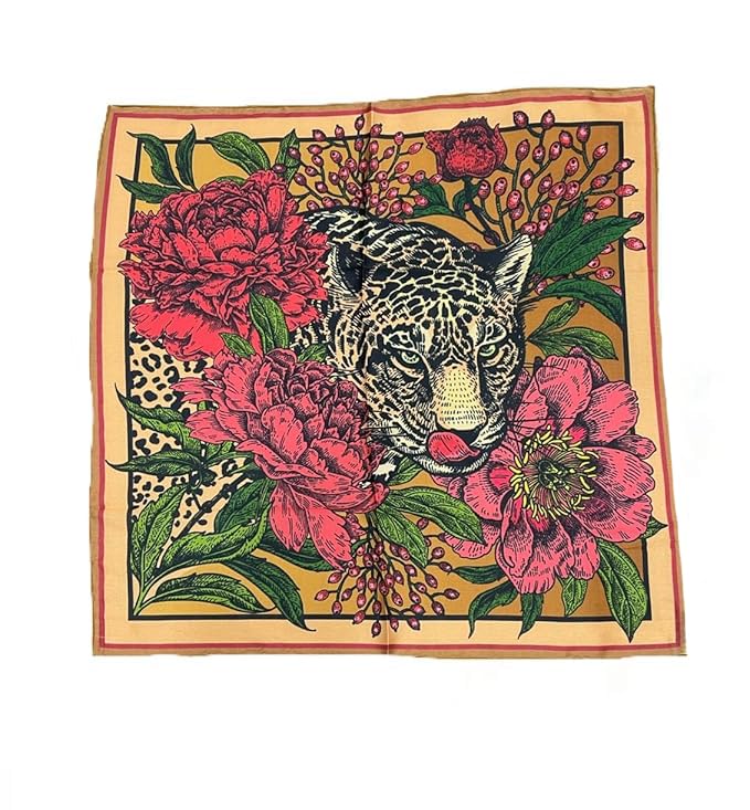 NK Textiles Women's Leopard Animal Print Shiny Dubai Style Luxury Abstract Pattern Satin Head Scarf - Neck Scarf (Square) (22x22)