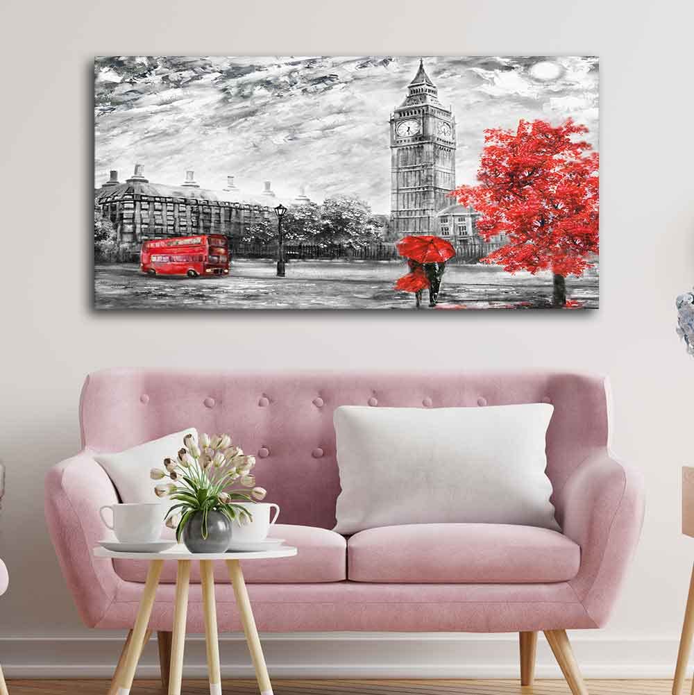 VIBECRAFTS Canvas Paintings for Living Room Drawing Room City View Of London Canvas Wall Painting Fitted With Wooden Frame for Home | Office | Gift (PTVCH_2445NN)