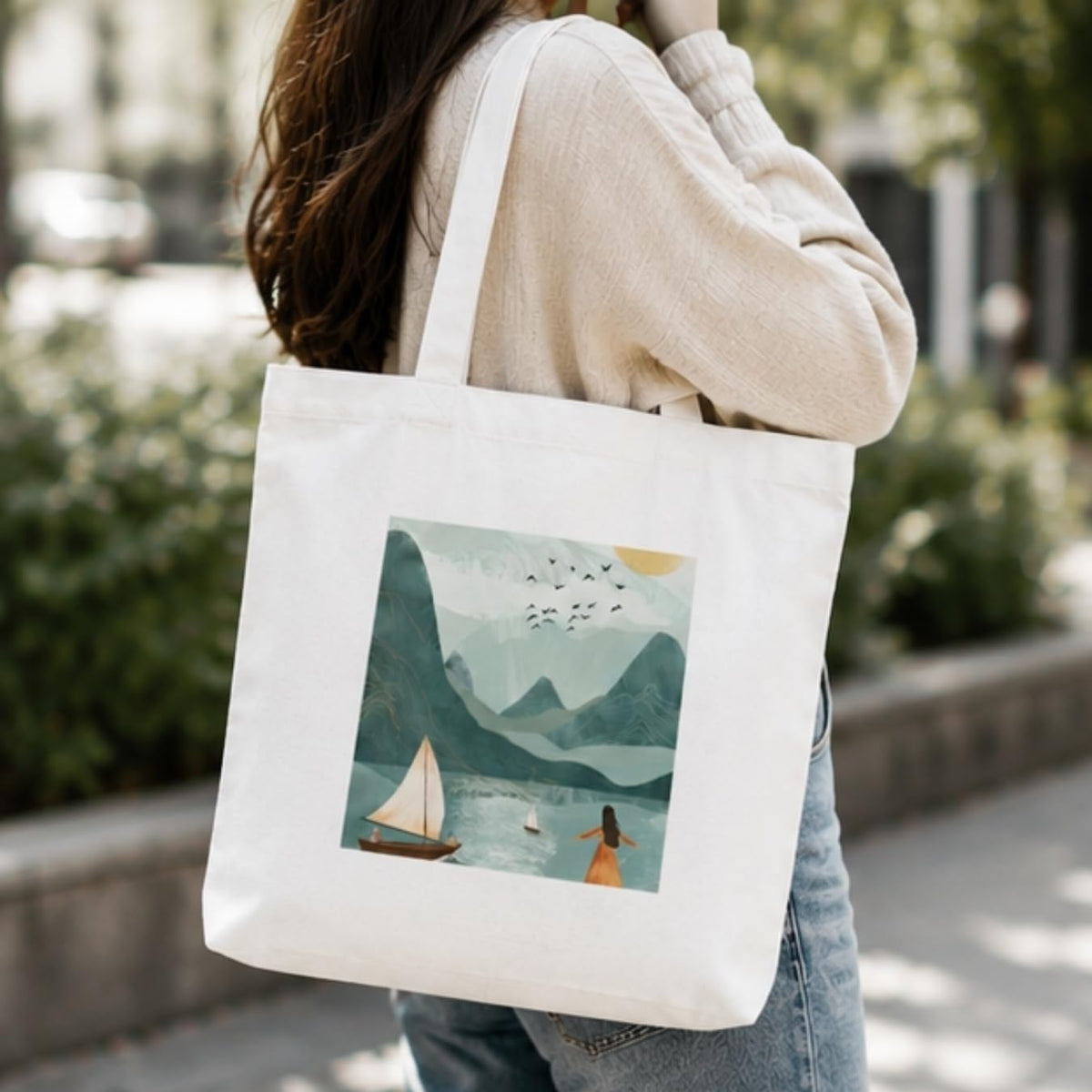 Adorvue 400GSM Premium Modern Boho Printed Tote Bag Stylish Eco-Friendly Cotton Handbags, Canvas Bags for College, Shopping, Office, Travel, Grocery Runs, Beach Day and Casual Outings Pack of 2