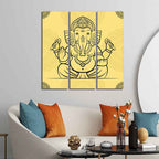 VIBECRAFTS 3 Pieces Ganesh Ji Canvas Wall Painting Fitted With Wooden Frame For Home | Office | Living Room | Gifts (PTVC3Pcs1_9580)