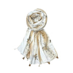 FAHABO Scarf Woman Floral Print Premium Mal Mal Textured Cotton Scarves with Tassels | Hijab Scarf | Headscarf | Neck Scarf | Stoles | Wraps | Size 71 L x 33 W (Elegance Cream, Brown)