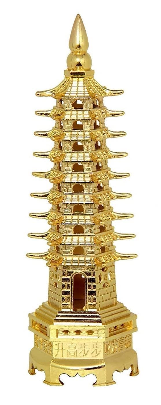 ART FLAUNTS Education Tower Feng Shui for Students, Pagoda Tower Vastu Items for Good Luck and Academic and Business Success, Fengshui Items, 13 Cm, Golden
