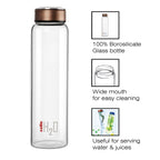 CELLO H2O Glass Water Bottle for Fridge 1000 ml Copper | Microwave Freezer & Dishwasher Safe, Easy to Clean & Pour Wide Mouth Lead-Free Toughened Glass Water Bottle for Kitchen Office Travel & Gifting