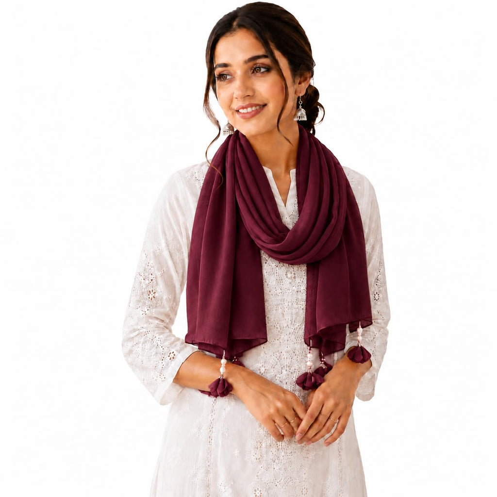 Women’s Chiffon Scarf Soft Lightweight Premium Stoles for Girls & Women | Stylish Modest Wear Dupatta for Daily & Party Use (Wine)